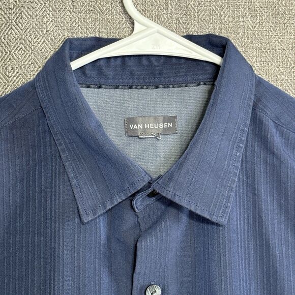Van Heusen Mens Short Sleeve Blue Striped Button Up Dress Shirt L - Picture 5 of 12